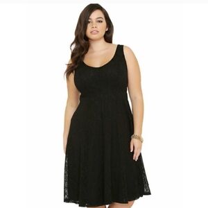Torrid Plus Size Lace Overlay Black Skater Dress
